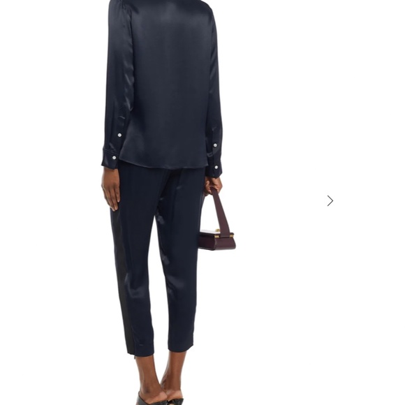 By Malene Birger Navy Black Grosgrain Trim Tapered Leg Party Trousers Pants 40 6 - Picture 2 of 9